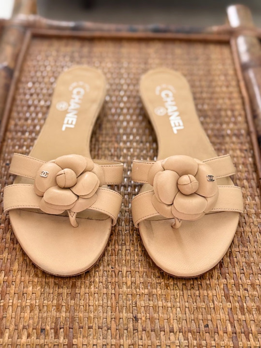 CHANEL Beige Camellia Slide Sandals - Picture 2 of 8